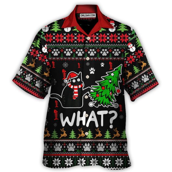 Black Cat Wreck The Tree Funny Ugly Style Christmas - Hawaiian Shirt Jezsport.com