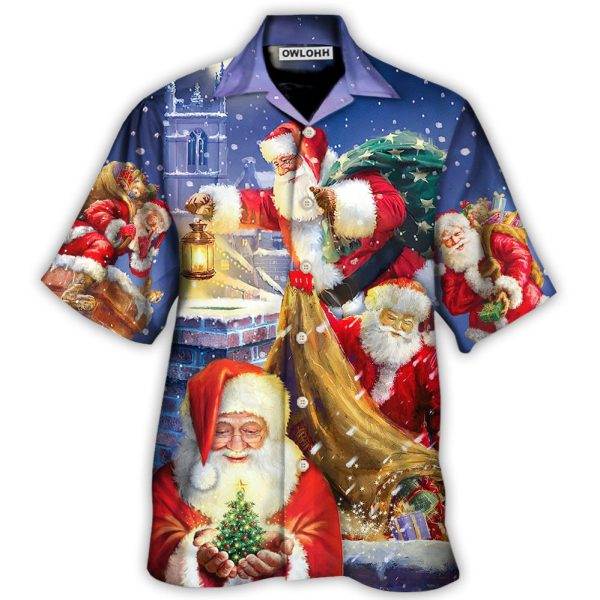 Christmas Funny Santa Claus Up On Rooftop Art Style - Hawaiian Shirt Jezsport.com