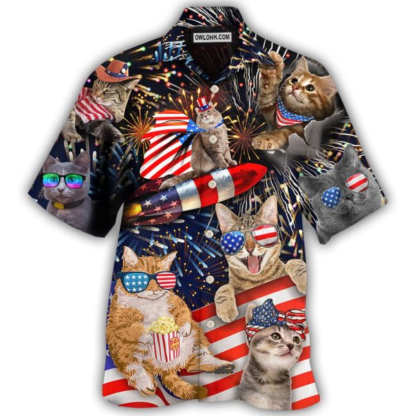 Cat Independence Day Happy Firework - Hawaiian Shirt Jezsport.com