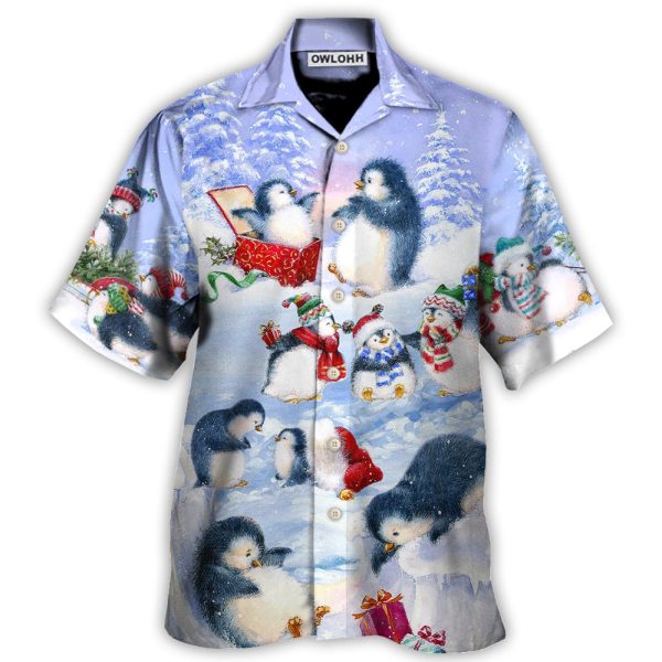 Christmas Penguin Family In Love Christmas Art Style - Hawaiian Shirt Jezsport.com