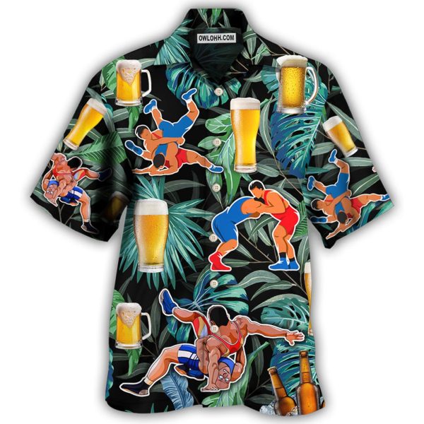 Beer And Wrestling Tropical Pattern - Hawaiian Shirt Jezsport.com