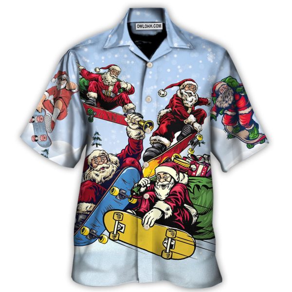 Christmas Santa Skateboard Snow Day - Hawaiian Shirt Jezsport.com