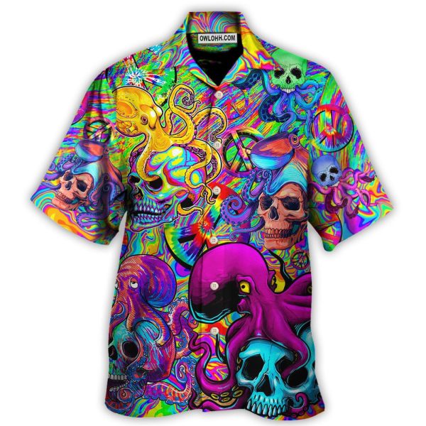 Hippie Skull Octopus Colorful Tie Dye - Hawaiian Shirt Jezsport.com