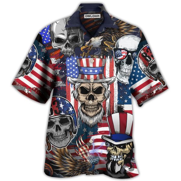 Skull Independence Day Skull US Flag - Hawaiian Shirt Jezsport.com