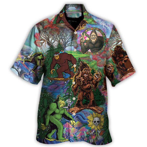 Hippie Bigfoot Peace Life Color Hawaiian Shirt Jezsport.com