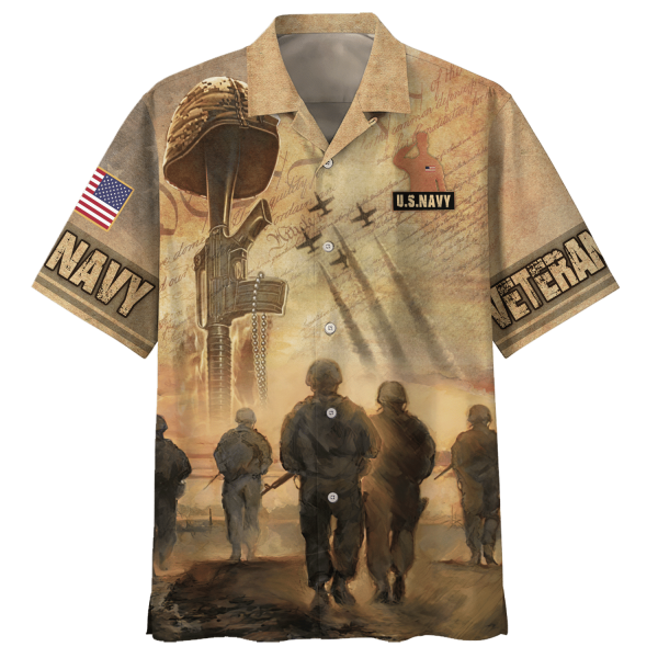 Navy Kneeling Soldier With Gun And Eagle U.S Navy Veteran Hawaiian Shirt Jezsport.com