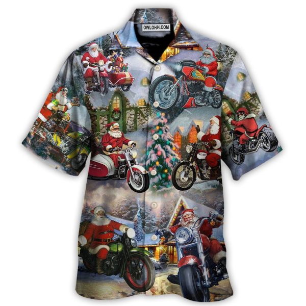 Christmas Santa Claus Driving Motorcycle Bike Gift Light Art Style - Hawaiian Shirt Jezsport.com