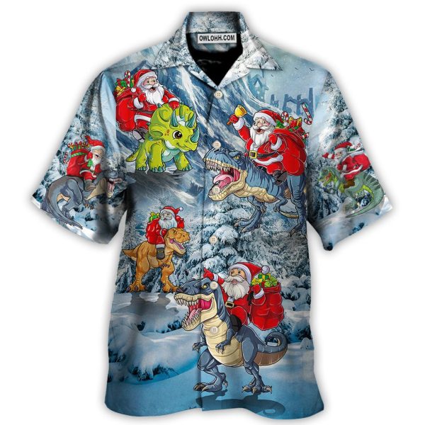 Christmas Santa Claus Riding Dinosaur Christmas Tree Gift Light Art Style - Hawaiian Shirt Jezsport.com