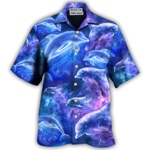 Dolphin Galaxy Neon Glow Style - Hawaiian Shirt Jezsport.com