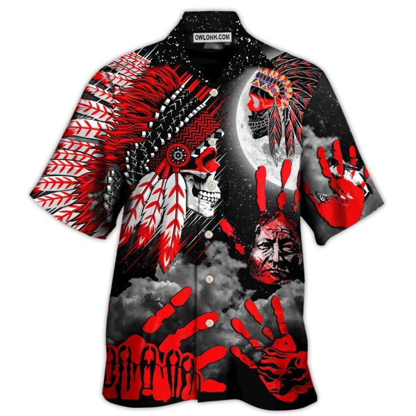 Native American Halloween Red Skull Moon Night Style - Hawaiian Shirt Jezsport.com