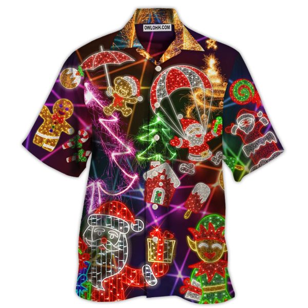 Christmas Funny Santa Claus Tree Elf Gingerbread Neon Light Style - Hawaiian Shirt Jezsport.com