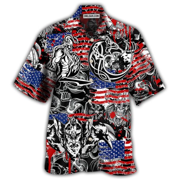 Viking Independence Day Odin Warrior And Wolf - Hawaiian Shirt Jezsport.com