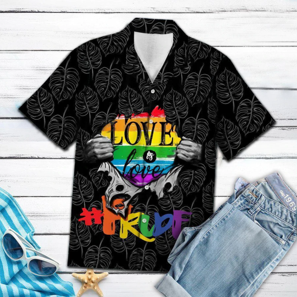 LGBT Love Is Love Inside Black White Tropical Leaves Hawaiian Shirt Jezsport.com