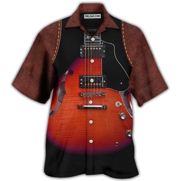 Guitar Red Vintage Leather - Hawaiian Shirt Jezsport.com