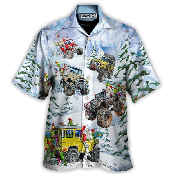 Christmas Santa Riding Monster Jeep - Hawaiian Shirt Jezsport.com