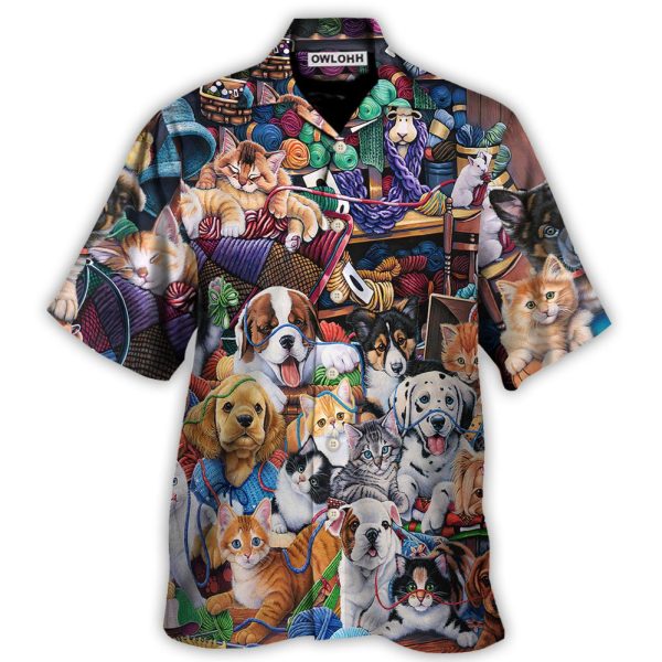 Dog And Cat Play Yarn Together - Hawaiian Shirt Jezsport.com