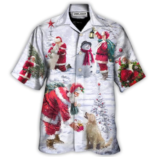 Christmas Santa Claus Chilling With Animal Snowman Happy Xmas Art Style - Hawaiian Shirt Jezsport.com