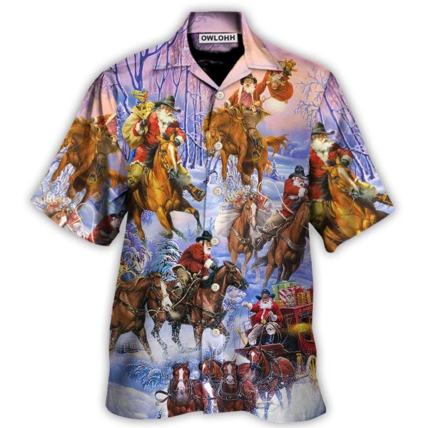 Christmas Santa And Horse Ho Ho Ho Everywhere Merry Xmas - Hawaiian Shirt Jezsport.com