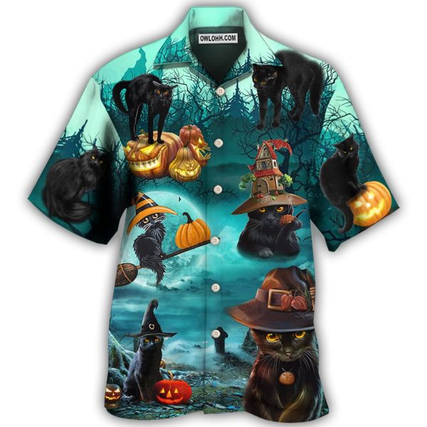 Halloween Black Cat Pumpkin Scary Style - Hawaiian Shirt Jezsport.com