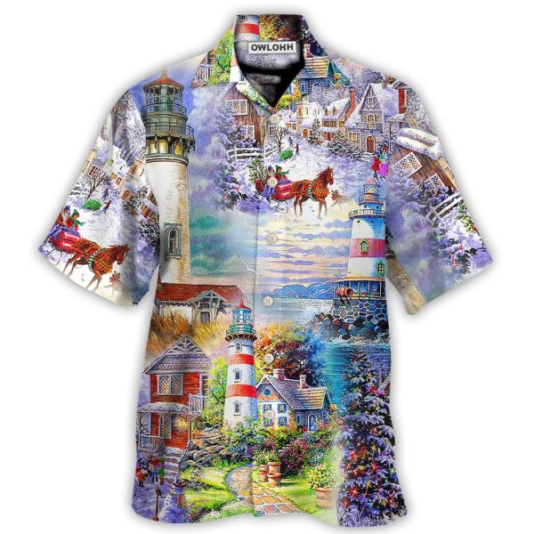 Lighthouse Christmas Santa Through The Storm - Hawaiian Shirt Jezsport.com