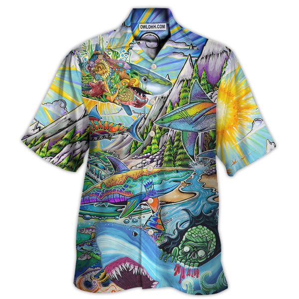 Hippie Shark Colorful Art Peace - Hawaiian Shirt Jezsport.com