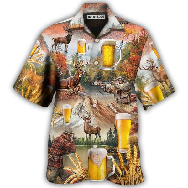 Beer And Hunting Deer Autumn Moutain - Hawaiian Shirt Jezsport.com