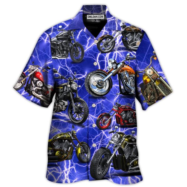 Motorcycle Lover Lightning Blue Cool Style - Hawaiian Shirt Jezsport.com