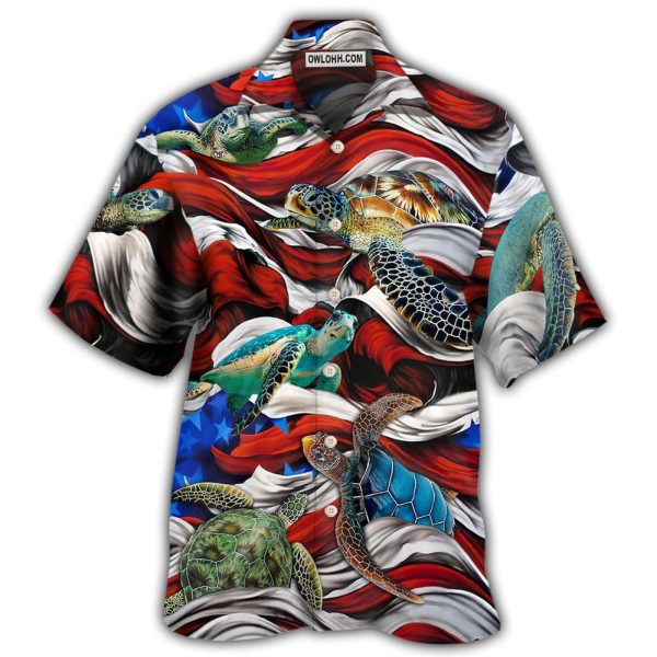 Turtle Independence Day Swimming In The American Flag - Hawaiian Shirt Jezsport.com