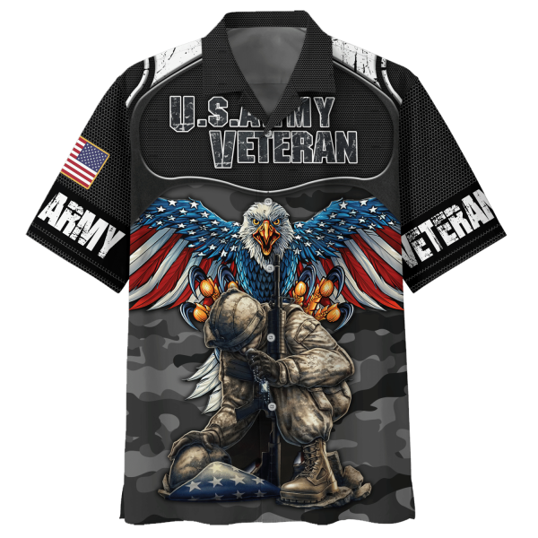 Eagle U.S.Army Veteran Black Hawaiian Shirt Jezsport.com