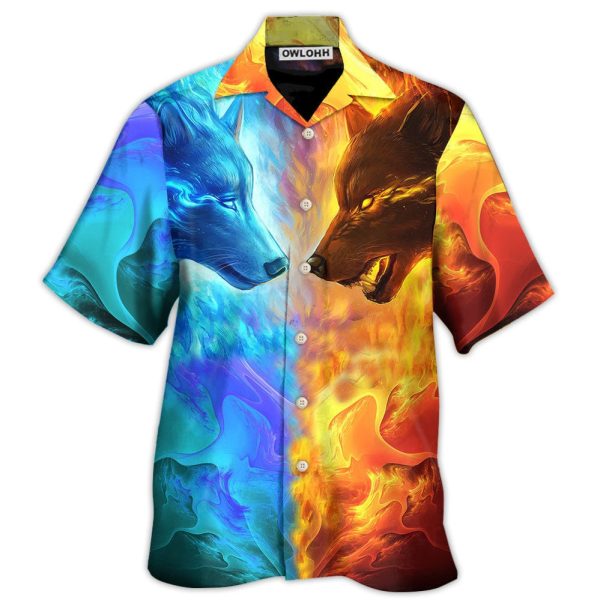 Wolf Couple And Fire Art - Hawaiian Shirt Jezsport.com