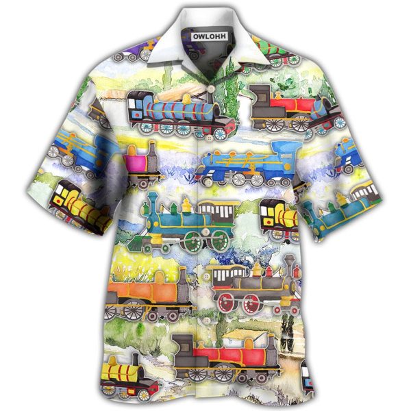 Train Watercolor Art Mountain - Hawaiian Shirt Jezsport.com