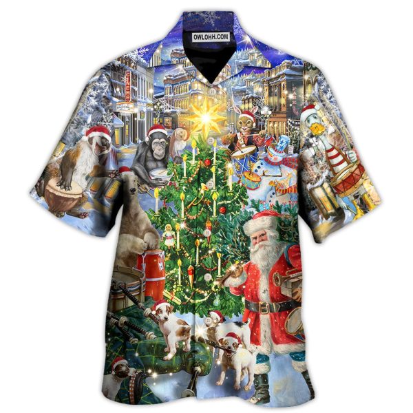 Christmas Animal Happiness With Drum - Hawaiian Shirt Jezsport.com