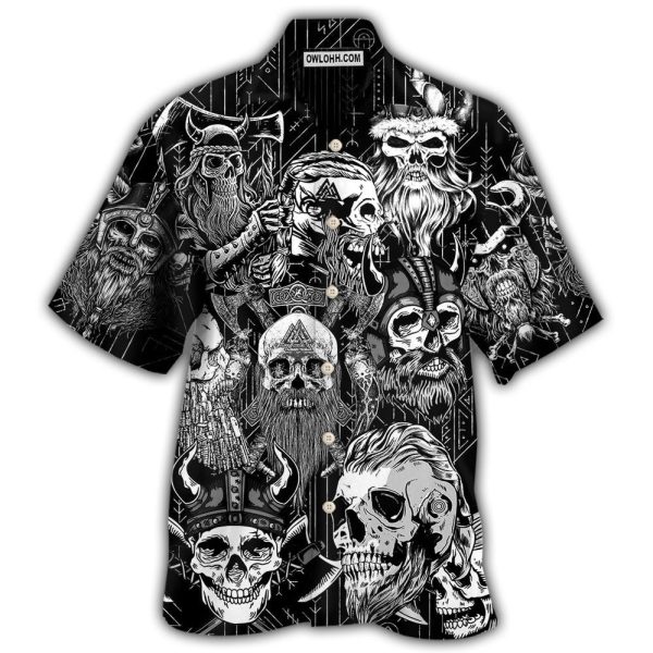 Viking Beard Warrior Skull With Crossed Axes - Hawaiian Shirt Jezsport.com