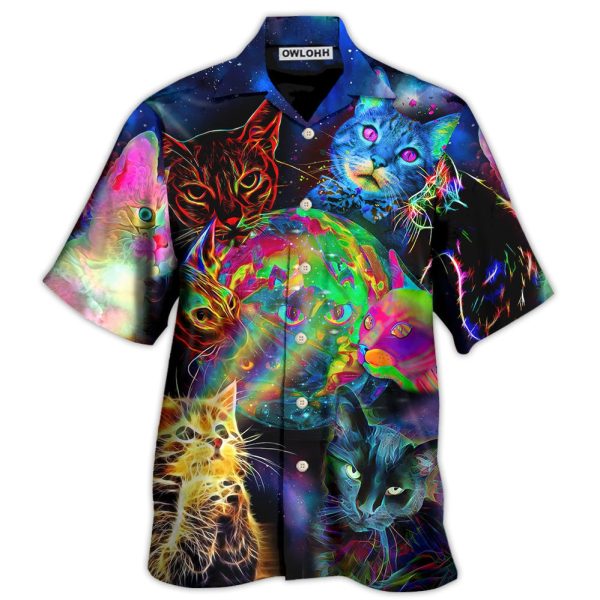 Cat Psychedelic Glowing Galaxy Neon - Hawaiian Shirt Jezsport.com