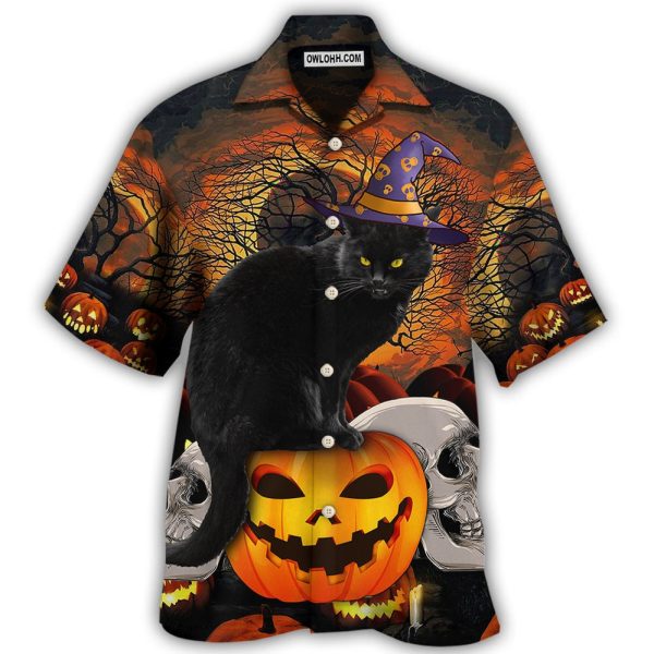 Halloween Black Cat Scary Pumpkin - Hawaiian Shirt Jezsport.com