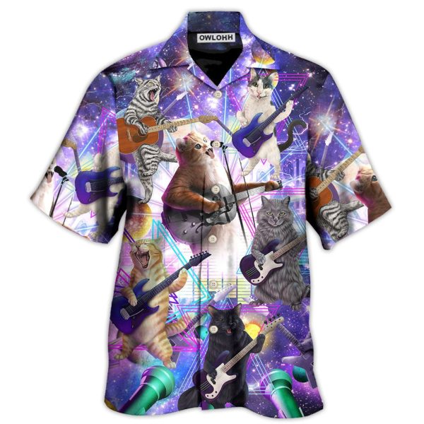 Guitar Music Cat Playing Guitar And Galaxy - Hawaiian Shirt Jezsport.com