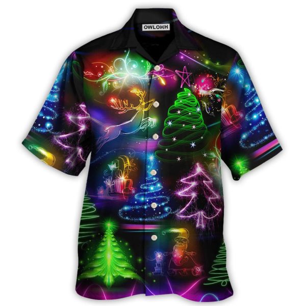 Christmas Neon Art Christmas Tree And Snowman Style - Hawaiian Shirt Jezsport.com