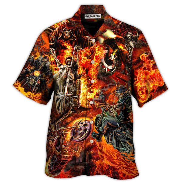 Motorcycle Lover Skull Fire Burning Art Style - Hawaiian Shirt Jezsport.com