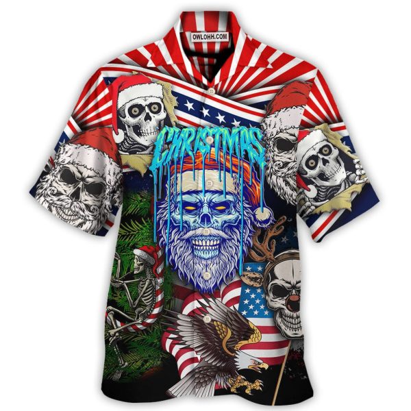 Skull Christmas US Flag Skeleton Horror Merry Christmas - Hawaiian Shirt Jezsport.com