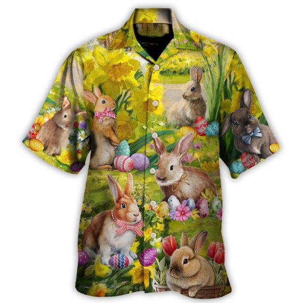 Easter Rabbit Chilling In The Flower Landscape Art Style - Hawaiian Shirt Jezsport.com