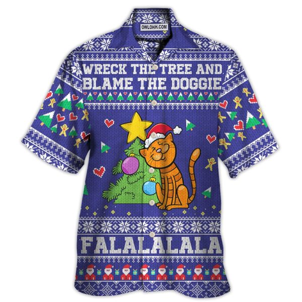 Cat Wreck The Tree And Blame The Doggie Christmas - Hawaiian Shirt Jezsport.com