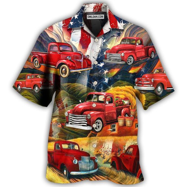 Car Independence Day Red Car Vintage - Hawaiian Shirt Jezsport.com