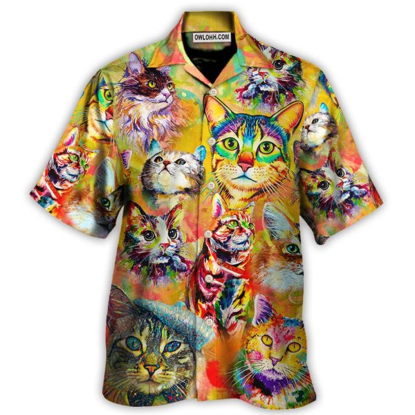 Cat Funny Lover Cat Colorful Painting Art Style - Hawaiian Shirt Jezsport.com