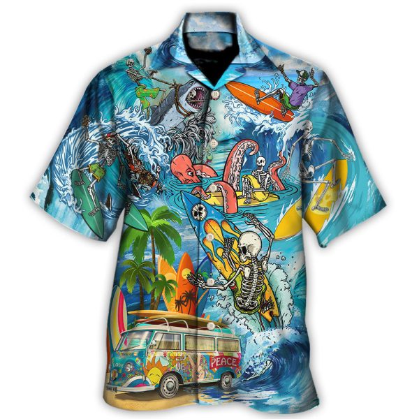 Hippie Live To Surf Skull Live Style - Hawaiian Shirt Jezsport.com