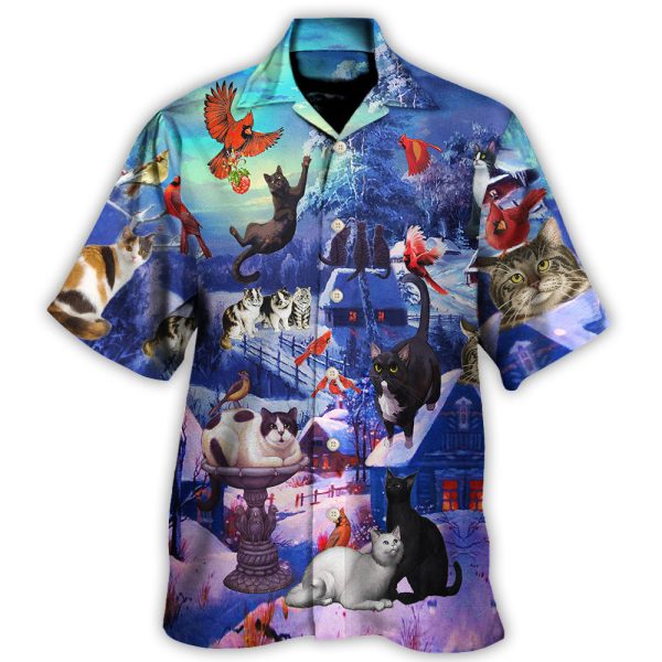 Cat Watching Cardinal Birds - Hawaiian Shirt Jezsport.com