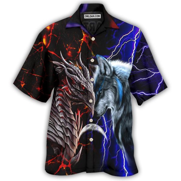 Dragon And Wolf Red And Blue - Hawaiian Shirt Jezsport.com