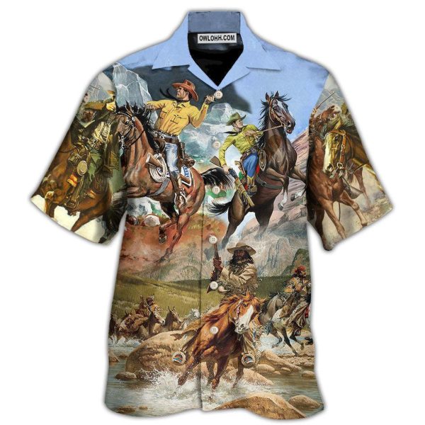 Cowboy Shootin Riding Horse Desert - Hawaiian Shirt Jezsport.com