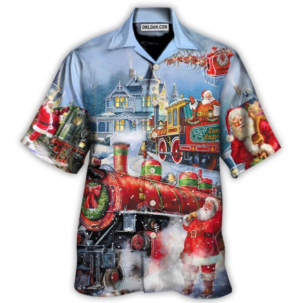 Christmas Santa Claus Train Gift For Xmas Painting Style - Hawaiian Shirt Jezsport.com