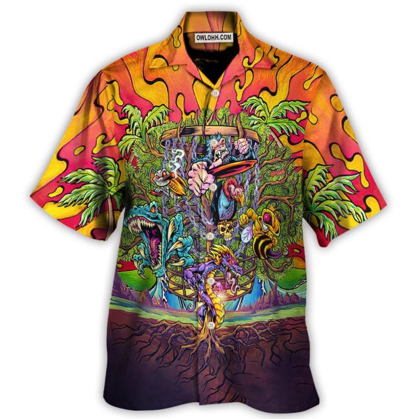 Disc Golf Ball Games Tree Tropical Island Paradise - Hawaiian Shirt Jezsport.com