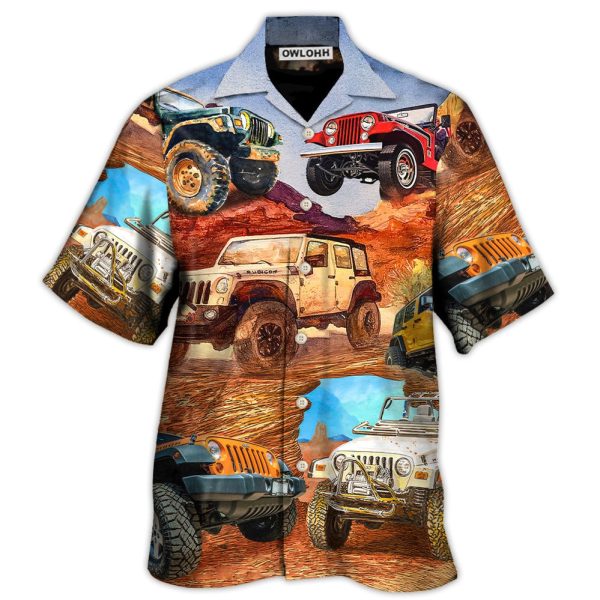 Jeep In The Desert Vintage Art Style - Hawaiian Shirt Jezsport.com